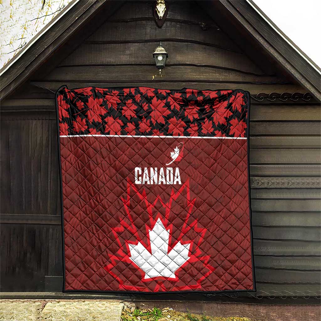 Canadian Rugby Quilt Maple Leaves Sporty Art Style Red Color - Wonder Print Shop