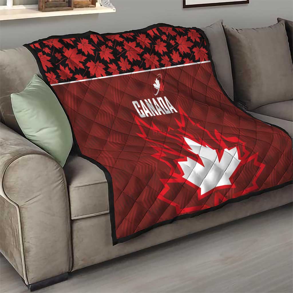 Canadian Rugby Quilt Maple Leaves Sporty Art Style Red Color - Wonder Print Shop