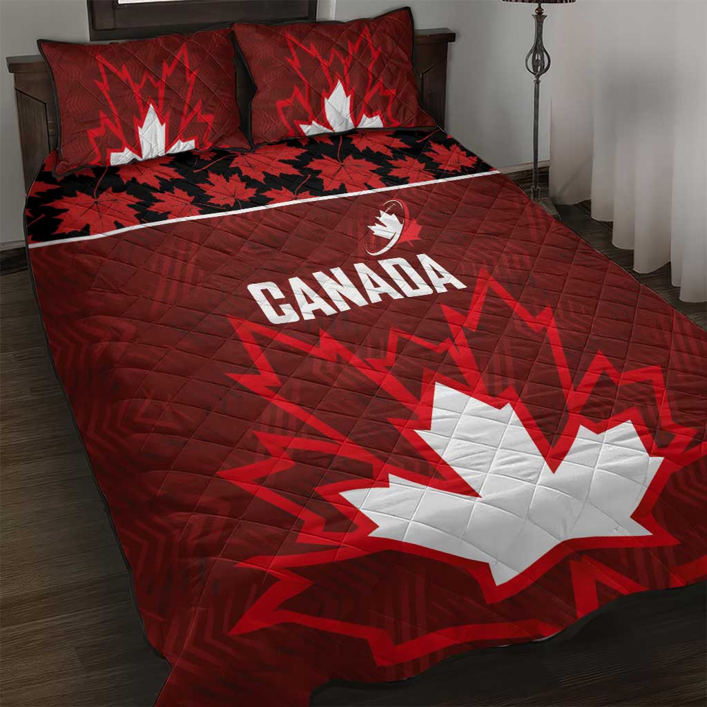 Canadian Rugby Quilt Bed Set Maple Leaves Sporty Art Style Red Color - Wonder Print Shop