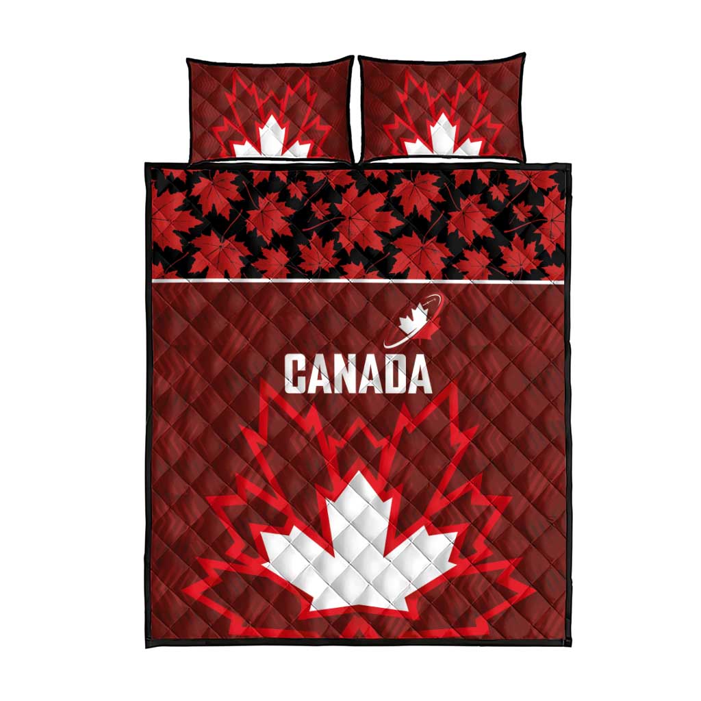 Canadian Rugby Quilt Bed Set Maple Leaves Sporty Art Style Red Color - Wonder Print Shop