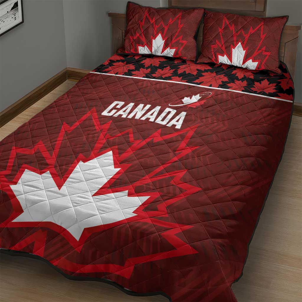 Canadian Rugby Quilt Bed Set Maple Leaves Sporty Art Style Red Color - Wonder Print Shop