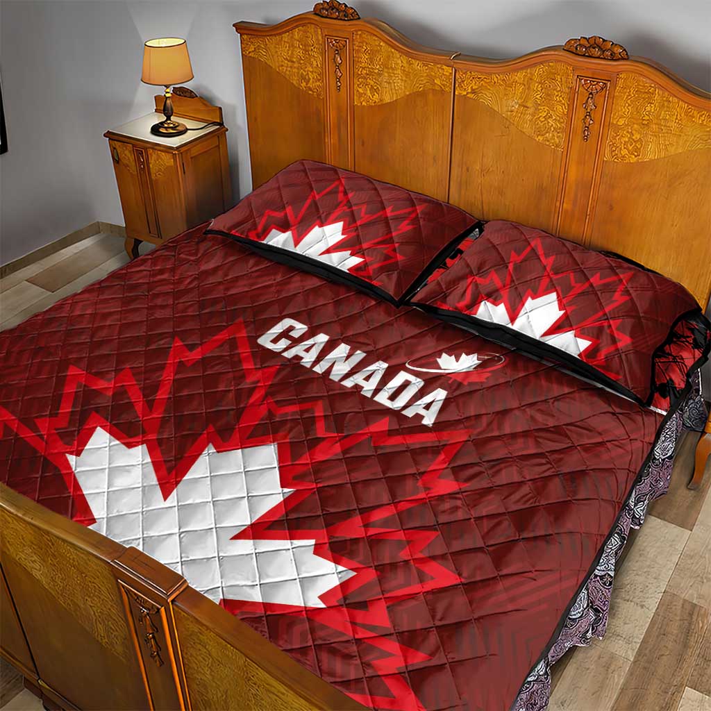 Canadian Rugby Quilt Bed Set Maple Leaves Sporty Art Style Red Color - Wonder Print Shop