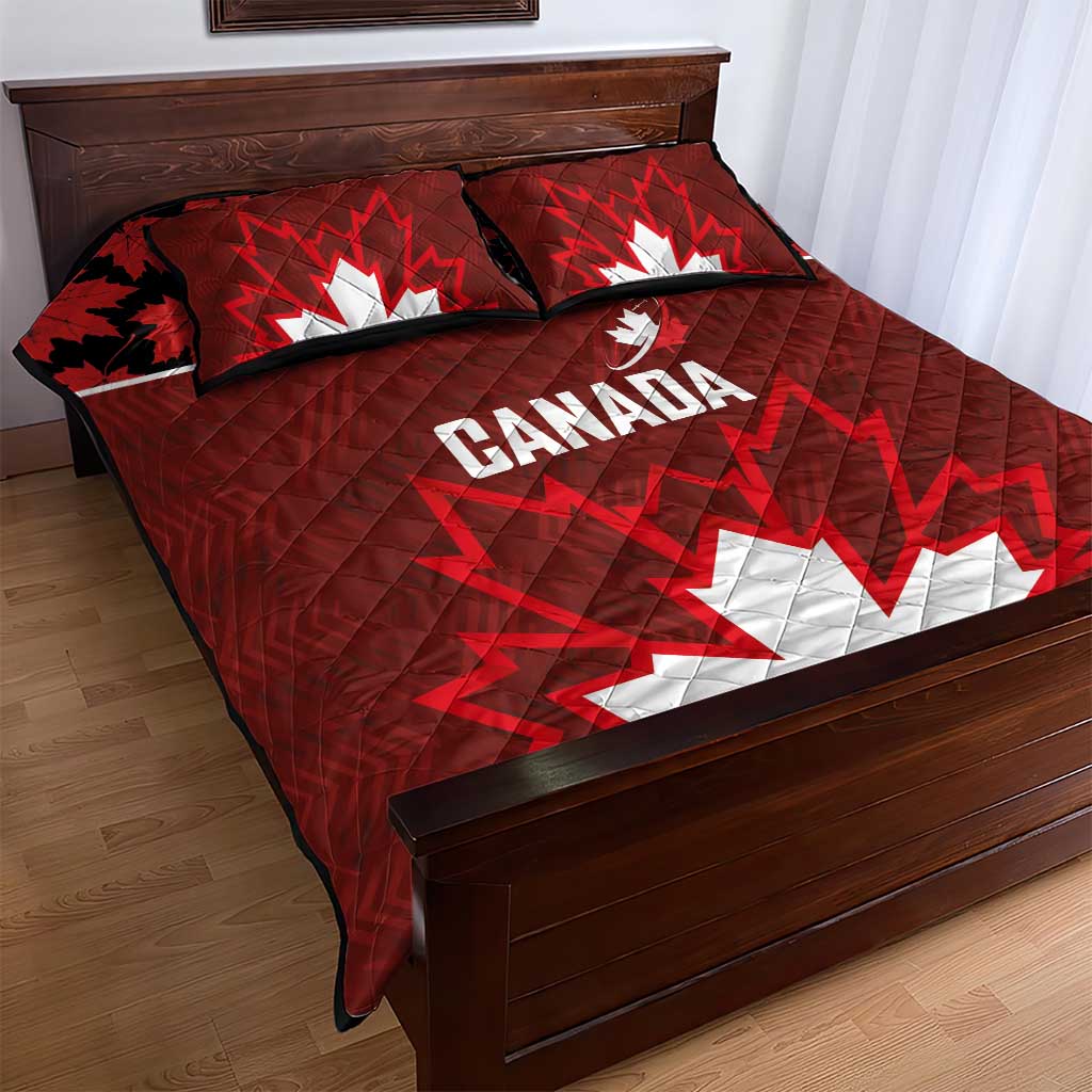 Canadian Rugby Quilt Bed Set Maple Leaves Sporty Art Style Red Color - Wonder Print Shop