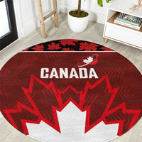Canadian Rugby Round Carpet Maple Leaves Sporty Art Style Red Color - Wonder Print Shop