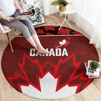 Canadian Rugby Round Carpet Maple Leaves Sporty Art Style Red Color - Wonder Print Shop