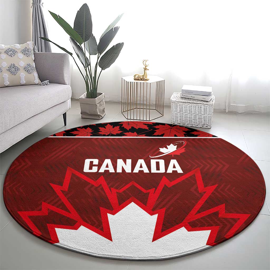 Canadian Rugby Round Carpet Maple Leaves Sporty Art Style Red Color - Wonder Print Shop