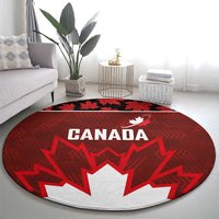 Canadian Rugby Round Carpet Maple Leaves Sporty Art Style Red Color - Wonder Print Shop