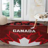 Canadian Rugby Round Carpet Maple Leaves Sporty Art Style Red Color - Wonder Print Shop