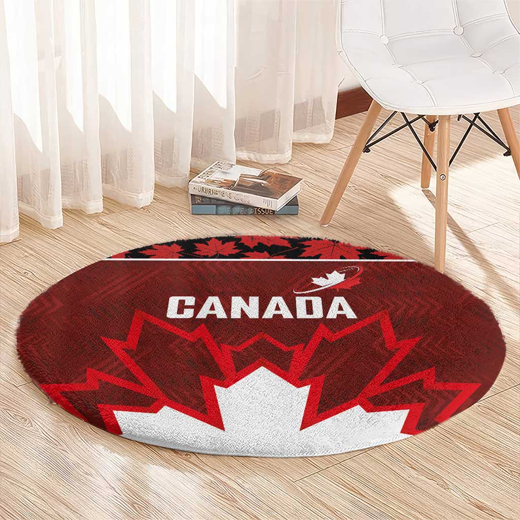 Canadian Rugby Round Carpet Maple Leaves Sporty Art Style Red Color - Wonder Print Shop