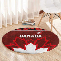 Canadian Rugby Round Carpet Maple Leaves Sporty Art Style Red Color - Wonder Print Shop