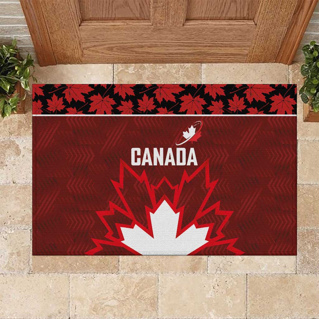 Canadian Rugby Rubber Doormat Maple Leaves Sporty Art Style Red Color - Wonder Print Shop