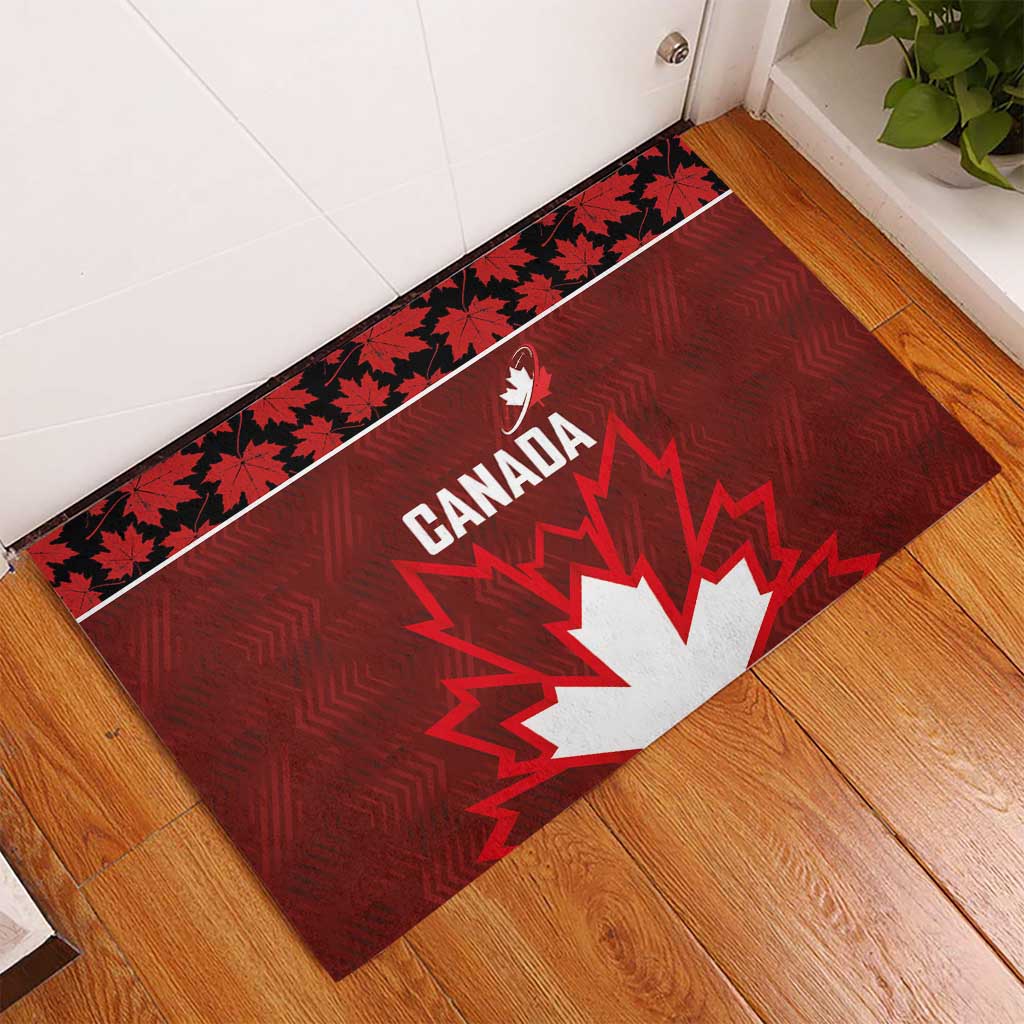 Canadian Rugby Rubber Doormat Maple Leaves Sporty Art Style Red Color - Wonder Print Shop
