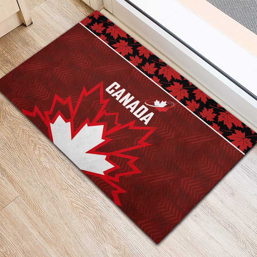 Canadian Rugby Rubber Doormat Maple Leaves Sporty Art Style Red Color - Wonder Print Shop