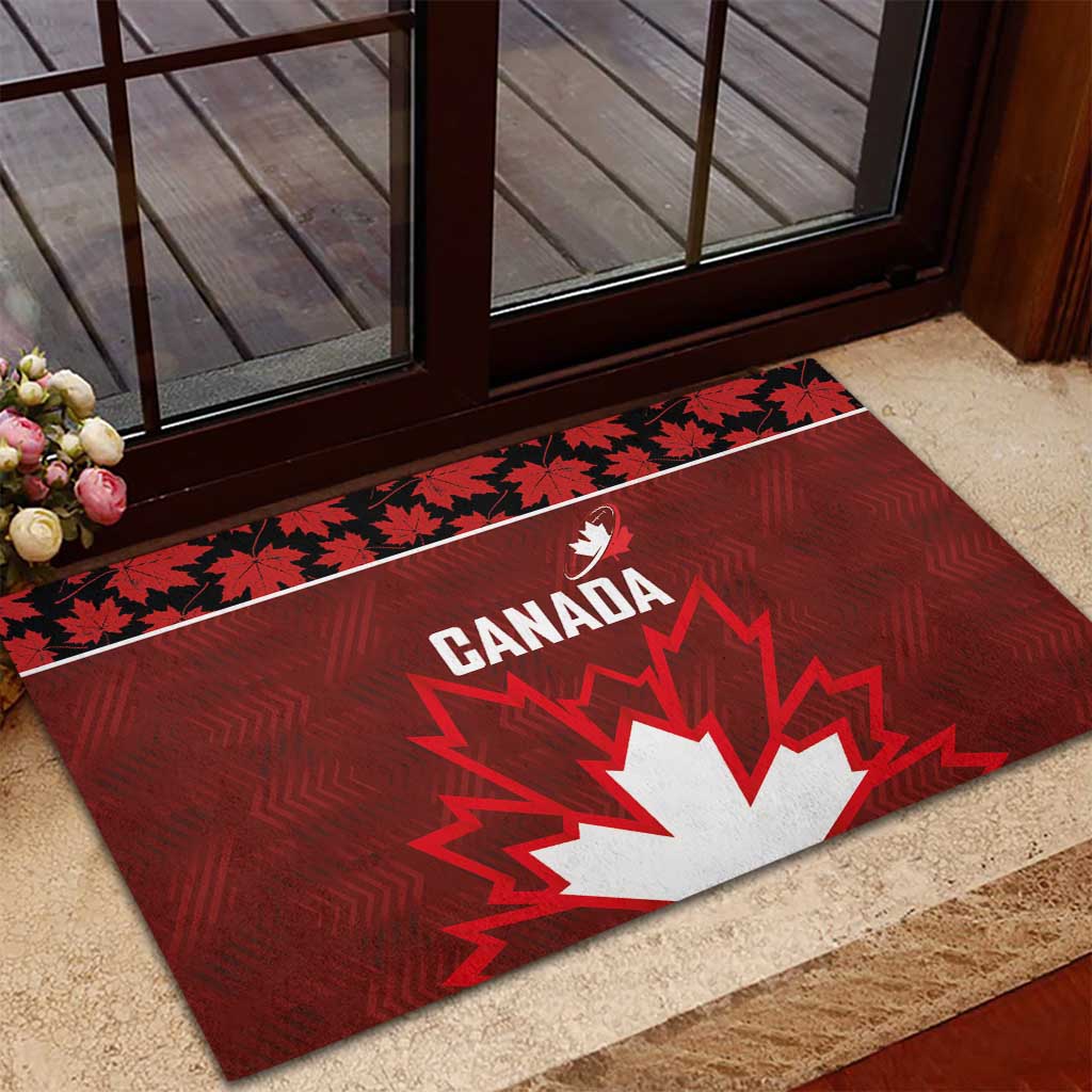 Canadian Rugby Rubber Doormat Maple Leaves Sporty Art Style Red Color - Wonder Print Shop