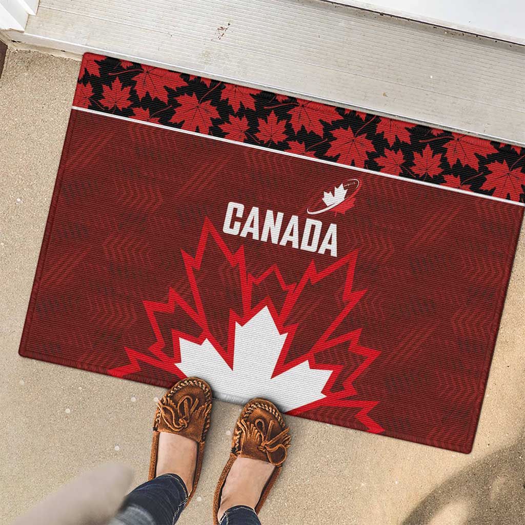 Canadian Rugby Rubber Doormat Maple Leaves Sporty Art Style Red Color - Wonder Print Shop