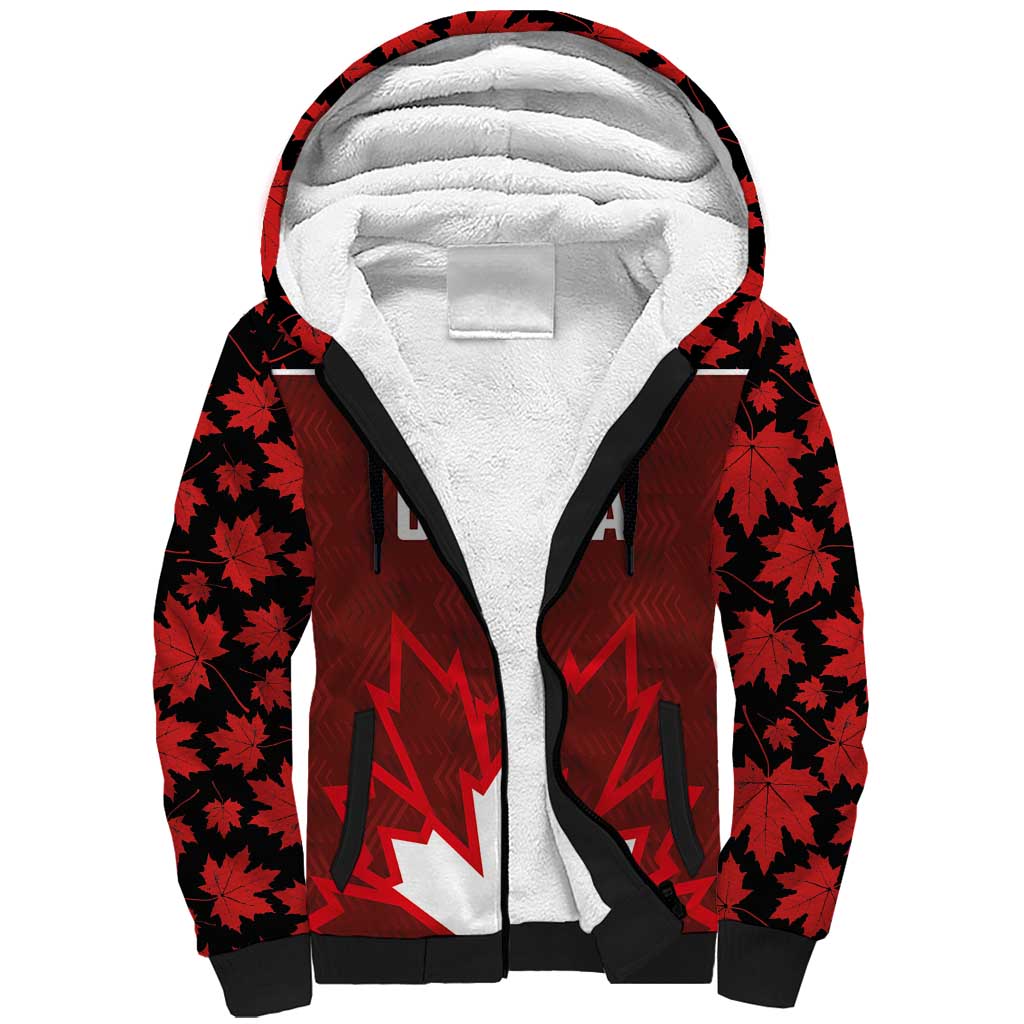 Custom Canadian Rugby Sherpa Hoodie Maple Leaves Sporty Art Style Red Color - Wonder Print Shop