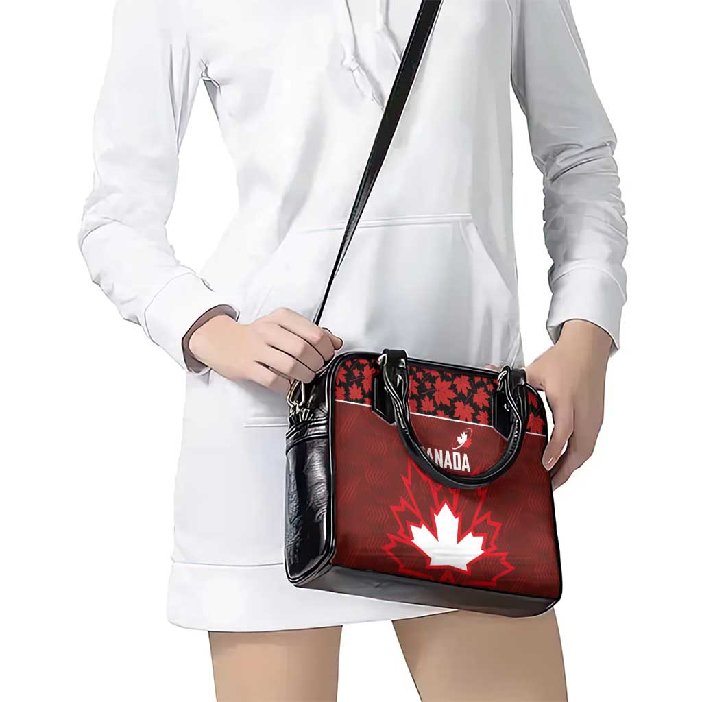 Canadian Rugby Shoulder Handbag Maple Leaves Sporty Art Style Red Color - Wonder Print Shop