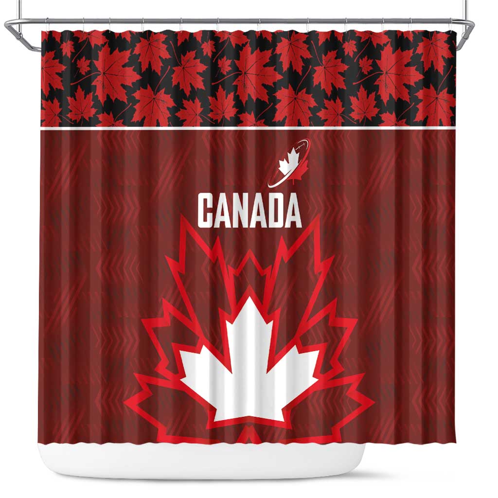 Canadian Rugby Shower Curtain Maple Leaves Sporty Art Style Red Color - Wonder Print Shop