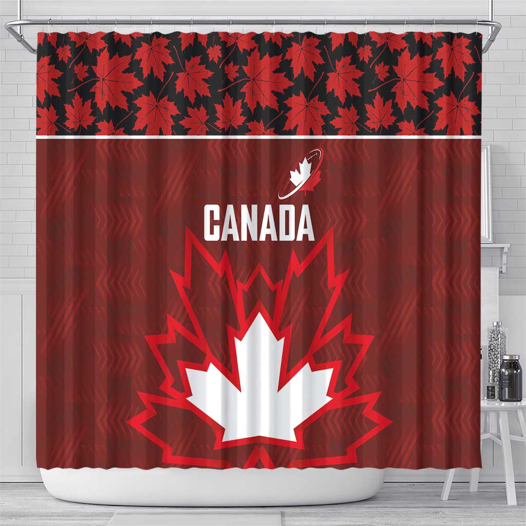 Canadian Rugby Shower Curtain Maple Leaves Sporty Art Style Red Color - Wonder Print Shop