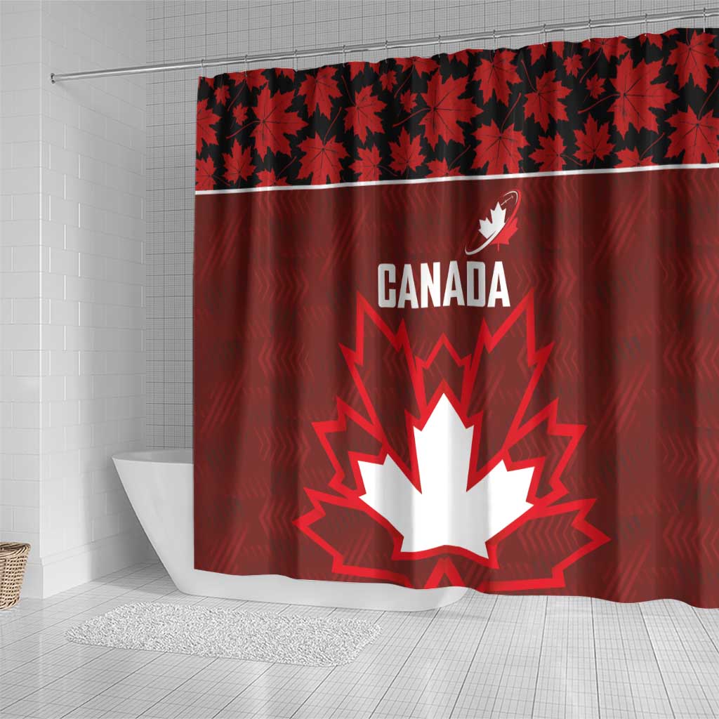 Canadian Rugby Shower Curtain Maple Leaves Sporty Art Style Red Color - Wonder Print Shop