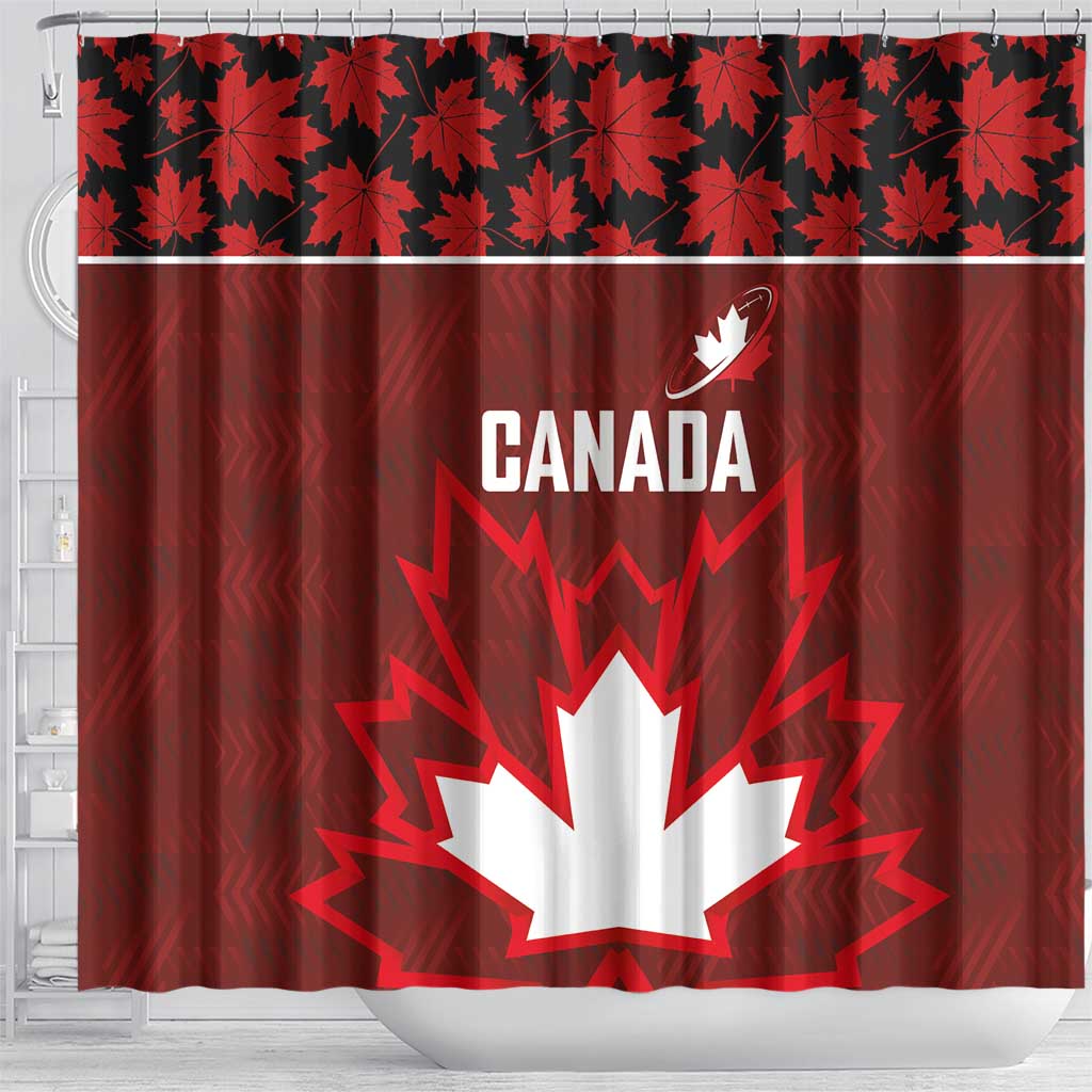 Canadian Rugby Shower Curtain Maple Leaves Sporty Art Style Red Color - Wonder Print Shop