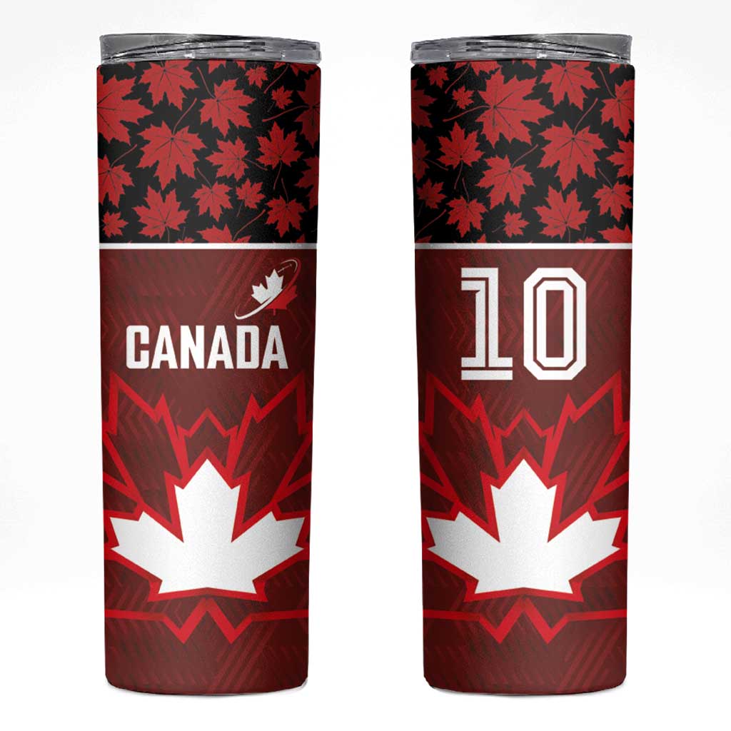 Custom Canadian Rugby Skinny Tumbler Maple Leaves Sporty Art Style Red Color - Wonder Print Shop
