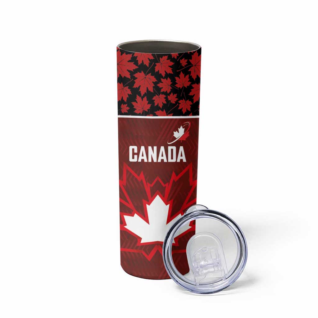 Custom Canadian Rugby Skinny Tumbler Maple Leaves Sporty Art Style Red Color - Wonder Print Shop