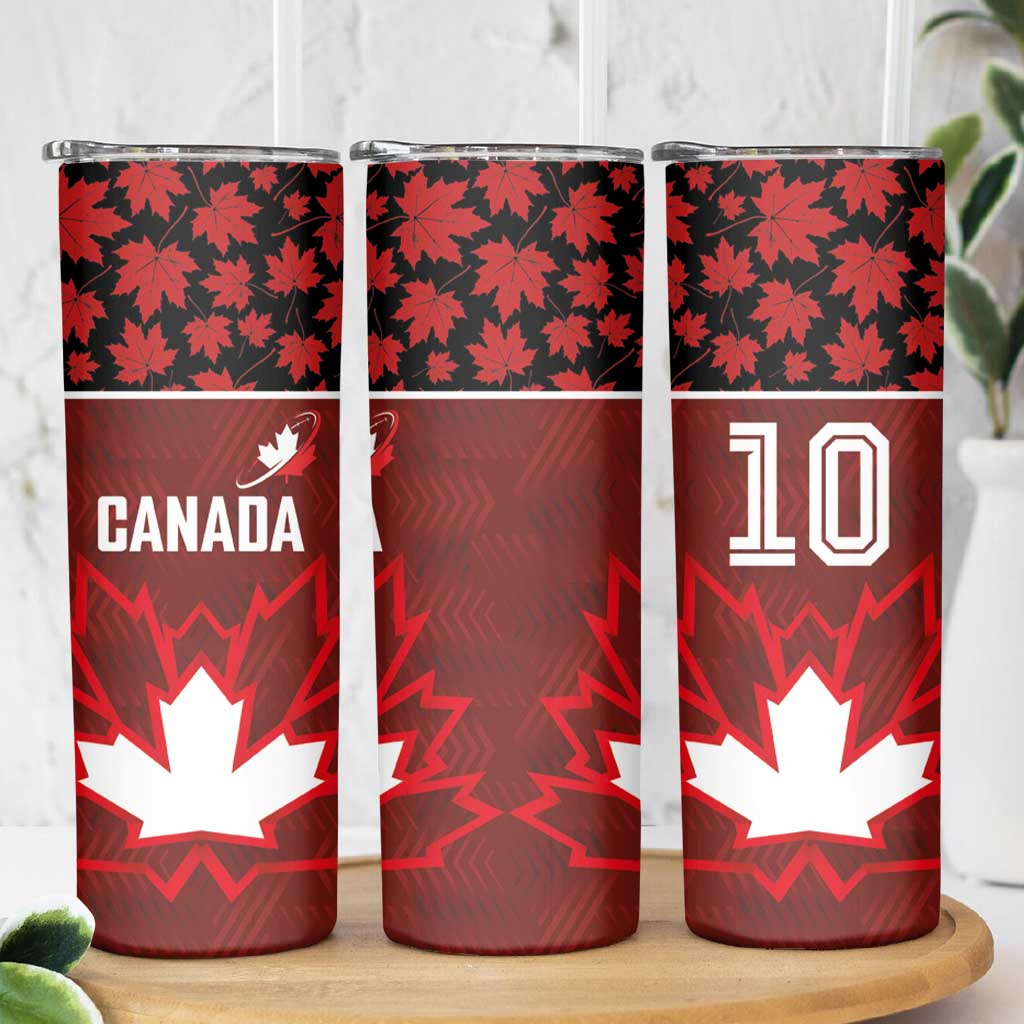 Custom Canadian Rugby Skinny Tumbler Maple Leaves Sporty Art Style Red Color - Wonder Print Shop