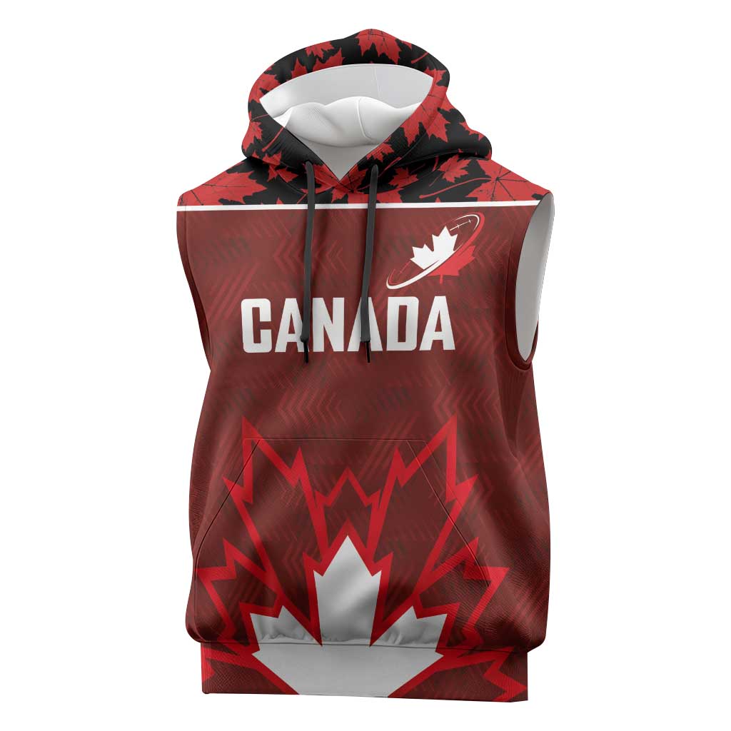 Custom Canadian Rugby Sleeveless Hoodie Maple Leaves Sporty Art Style Red Color - Wonder Print Shop