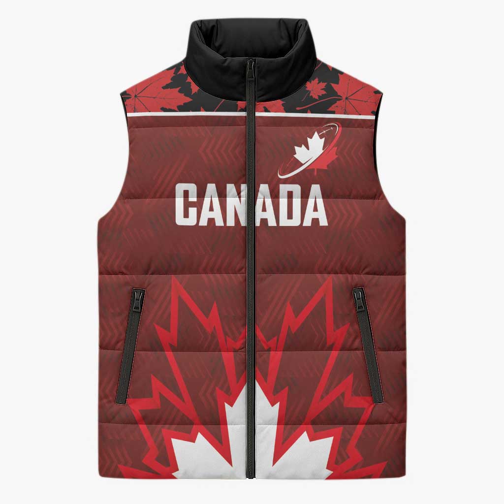 Custom Canadian Rugby Sleeveless Puffer Jacket Maple Leaves Sporty Art Style Red Color - Wonder Print Shop
