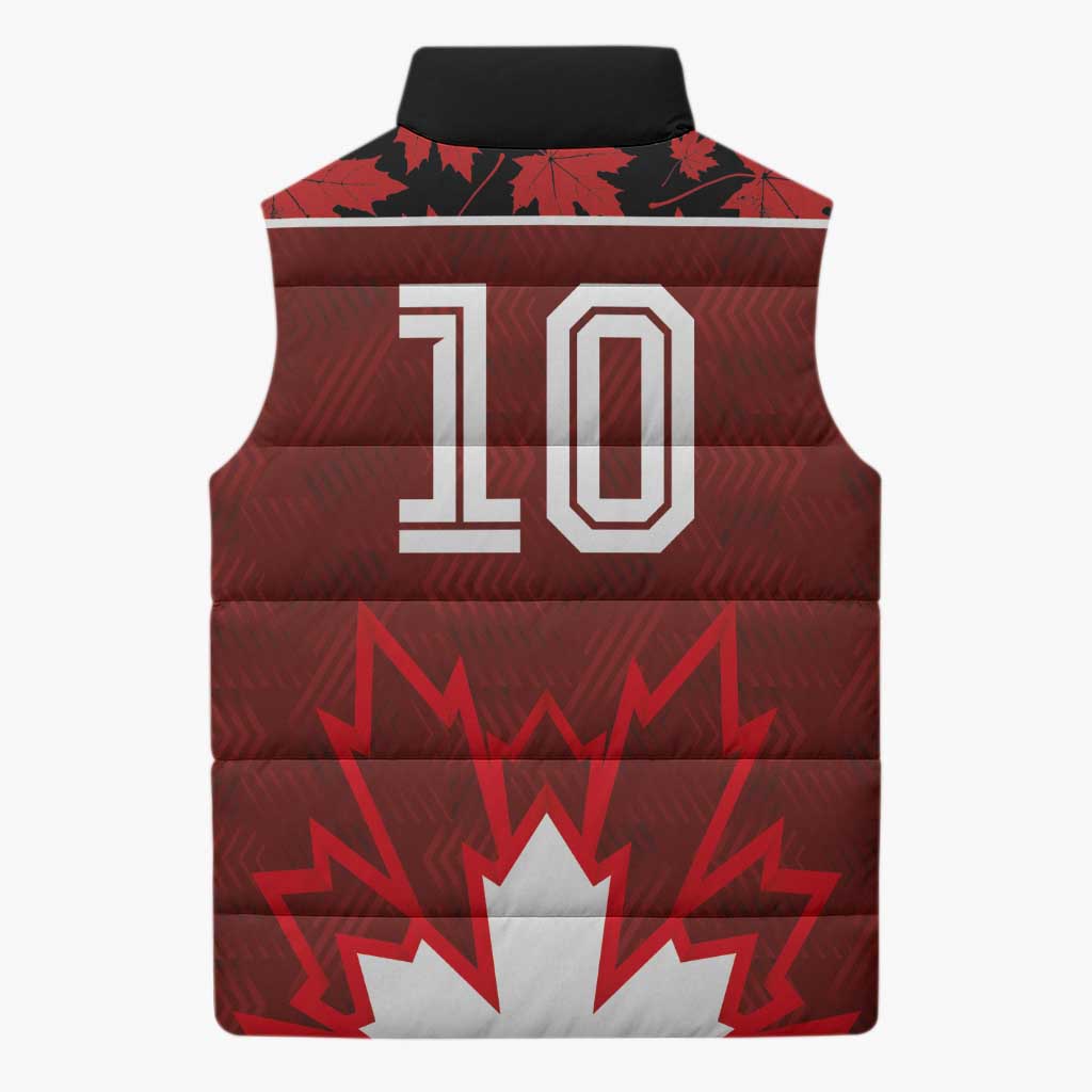 Custom Canadian Rugby Sleeveless Puffer Jacket Maple Leaves Sporty Art Style Red Color - Wonder Print Shop