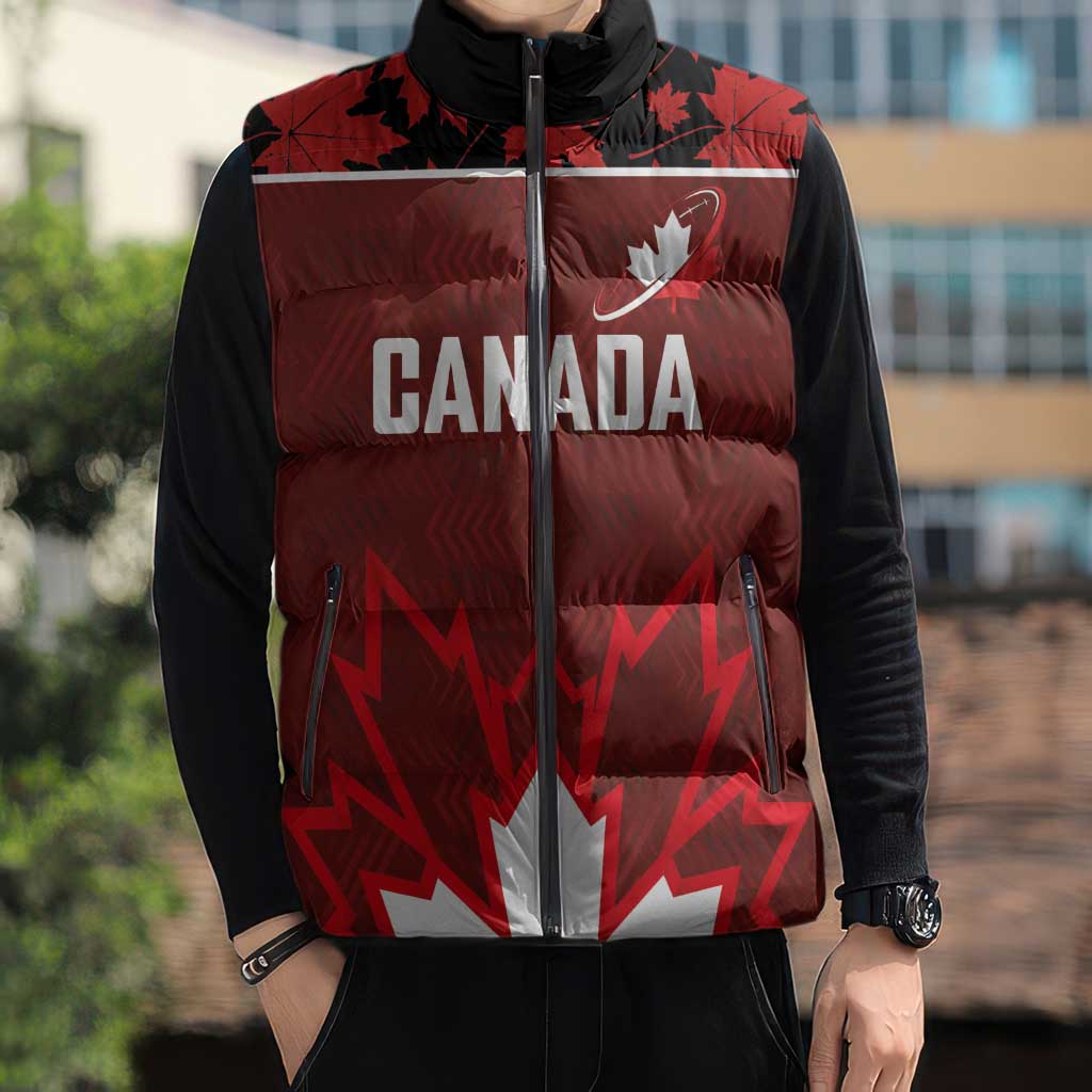 Custom Canadian Rugby Sleeveless Puffer Jacket Maple Leaves Sporty Art Style Red Color - Wonder Print Shop