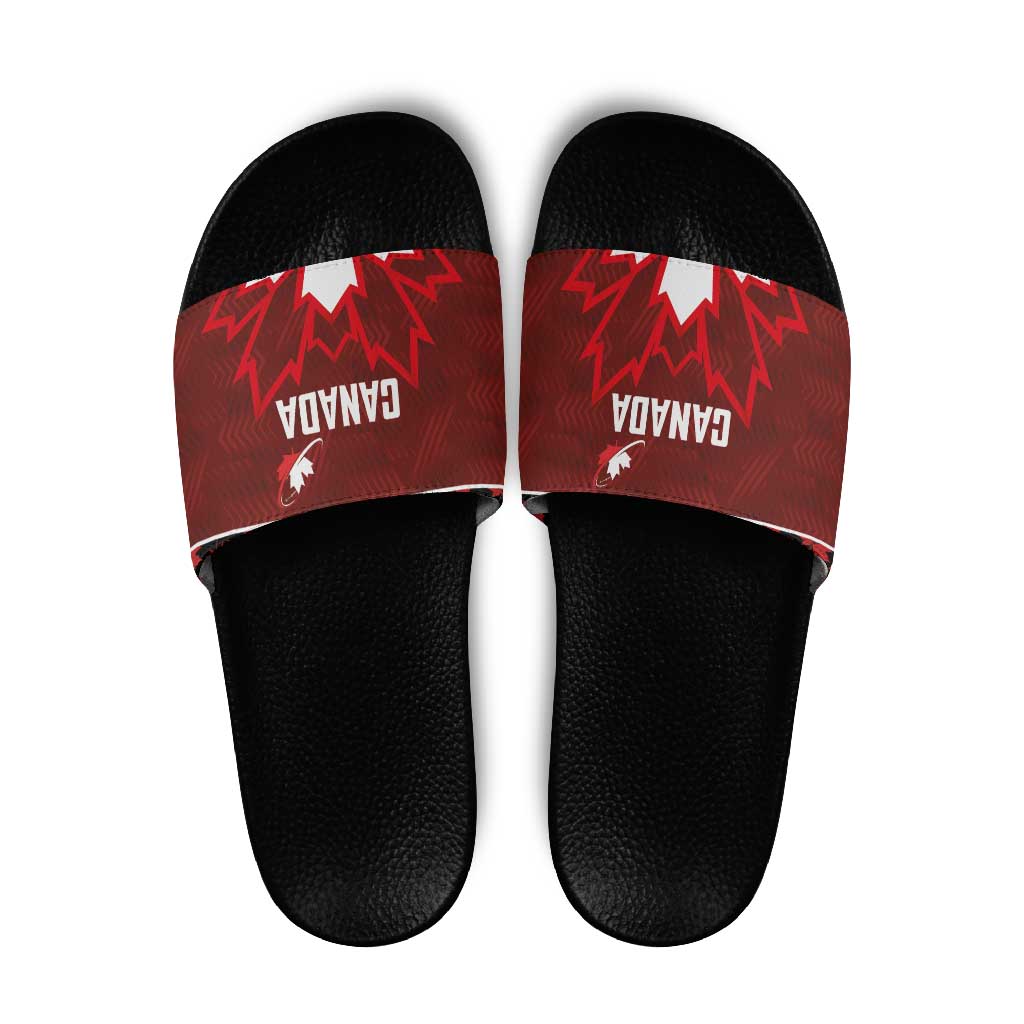Canadian Rugby Slide Sandals Maple Leaves Sporty Art Style Red Color - Wonder Print Shop