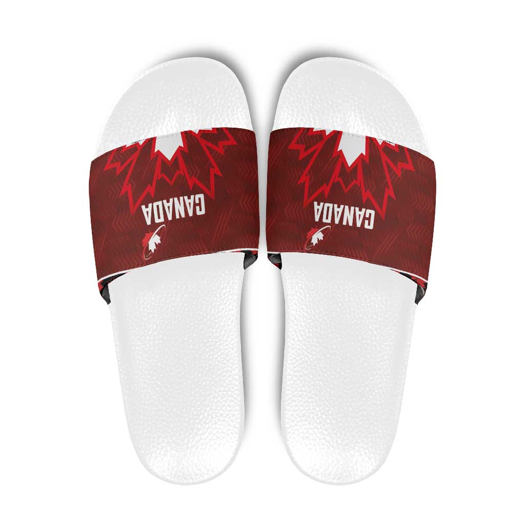 Canadian Rugby Slide Sandals Maple Leaves Sporty Art Style Red Color - Wonder Print Shop