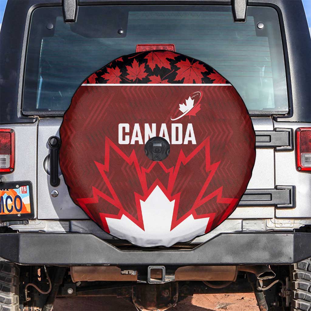Canadian Rugby Spare Tire Cover Maple Leaves Sporty Art Style Red Color - Wonder Print Shop