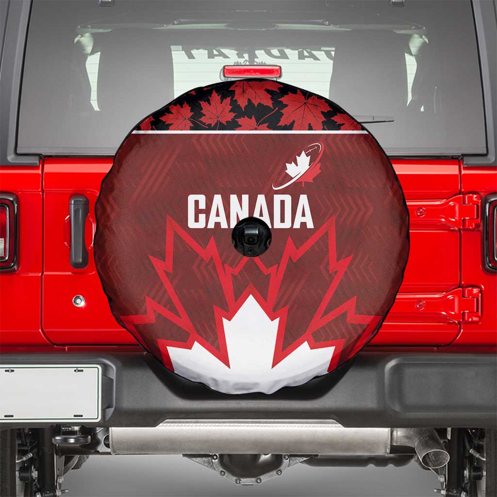 Canadian Rugby Spare Tire Cover Maple Leaves Sporty Art Style Red Color - Wonder Print Shop