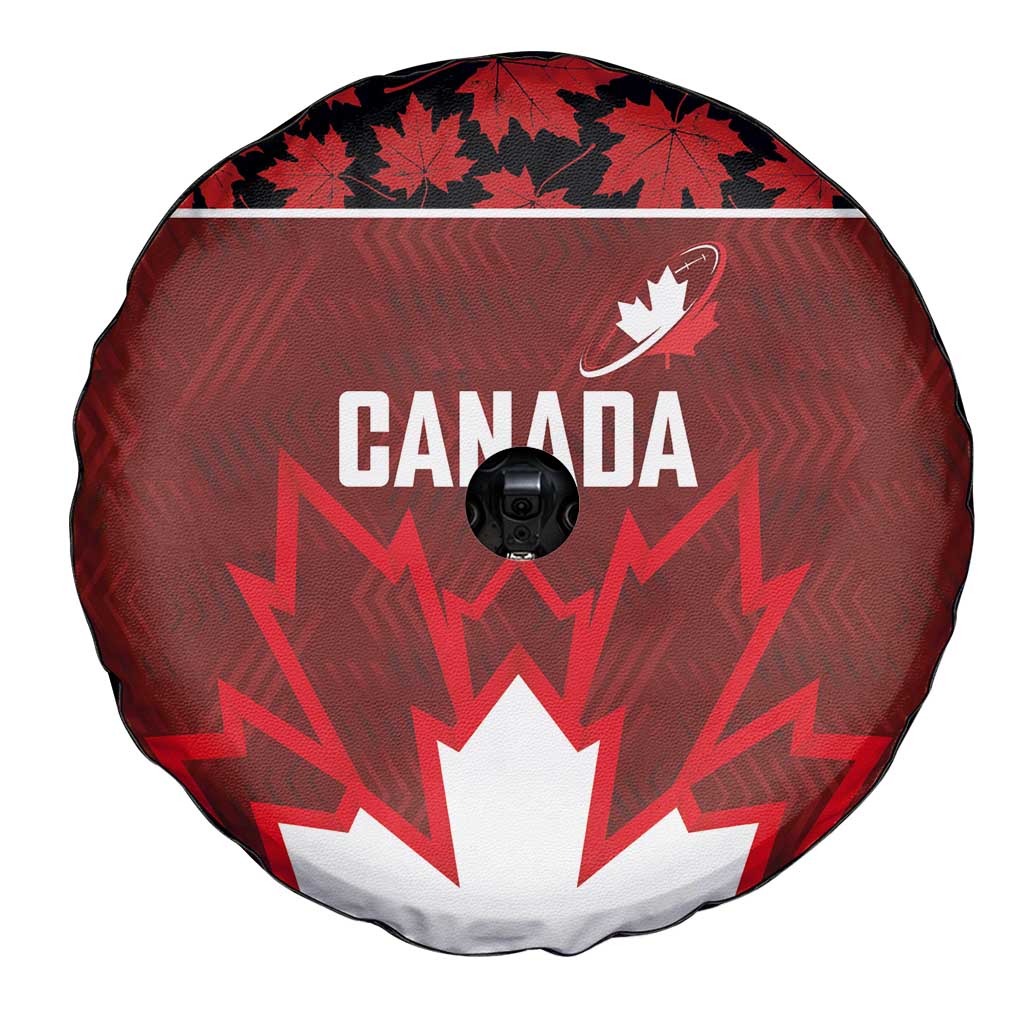 Canadian Rugby Spare Tire Cover Maple Leaves Sporty Art Style Red Color - Wonder Print Shop