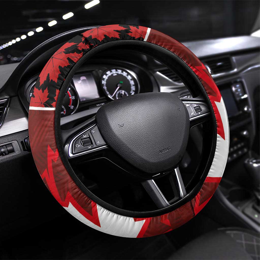 Canadian Rugby Steering Wheel Cover Maple Leaves Sporty Art Style Red Color - Wonder Print Shop
