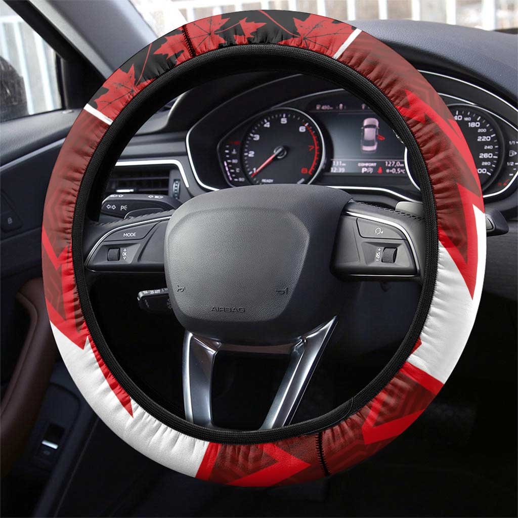Canadian Rugby Steering Wheel Cover Maple Leaves Sporty Art Style Red Color - Wonder Print Shop