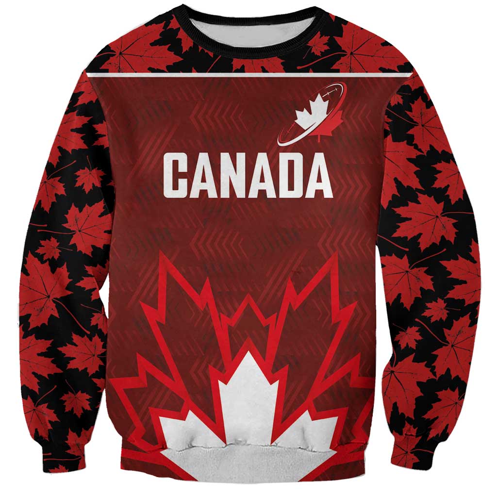 Custom Canadian Rugby Sweatshirt Maple Leaves Sporty Art Style Red Color - Wonder Print Shop