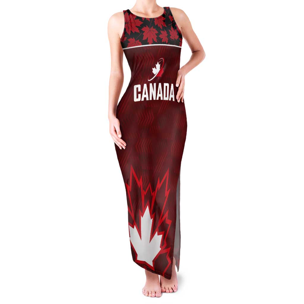 Custom Canadian Rugby Tank Maxi Dress Maple Leaves Sporty Art Style Red Color - Wonder Print Shop