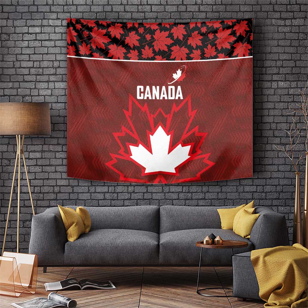 Canadian Rugby Tapestry Maple Leaves Sporty Art Style Red Color - Wonder Print Shop
