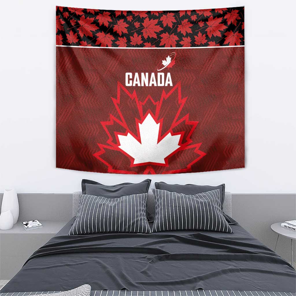 Canadian Rugby Tapestry Maple Leaves Sporty Art Style Red Color - Wonder Print Shop