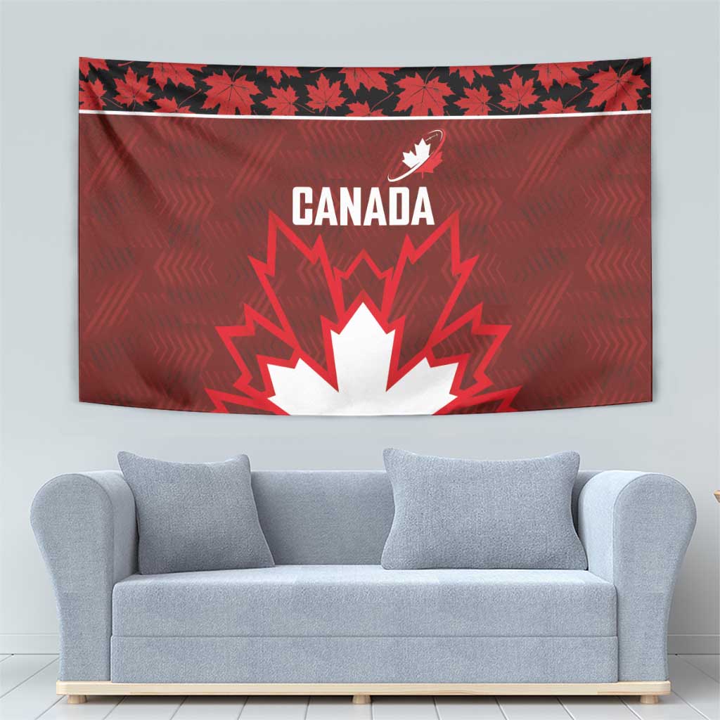Canadian Rugby Tapestry Maple Leaves Sporty Art Style Red Color - Wonder Print Shop