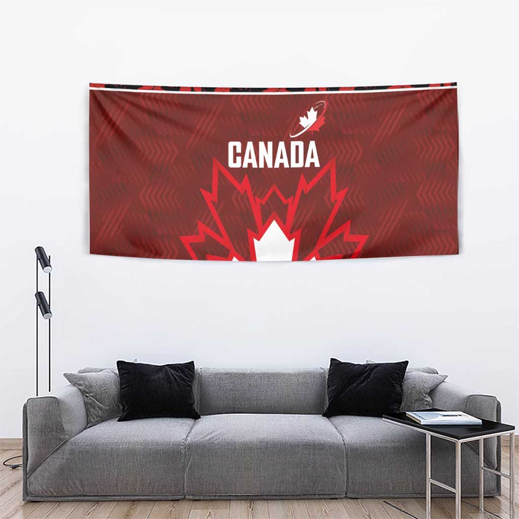 Canadian Rugby Tapestry Maple Leaves Sporty Art Style Red Color - Wonder Print Shop