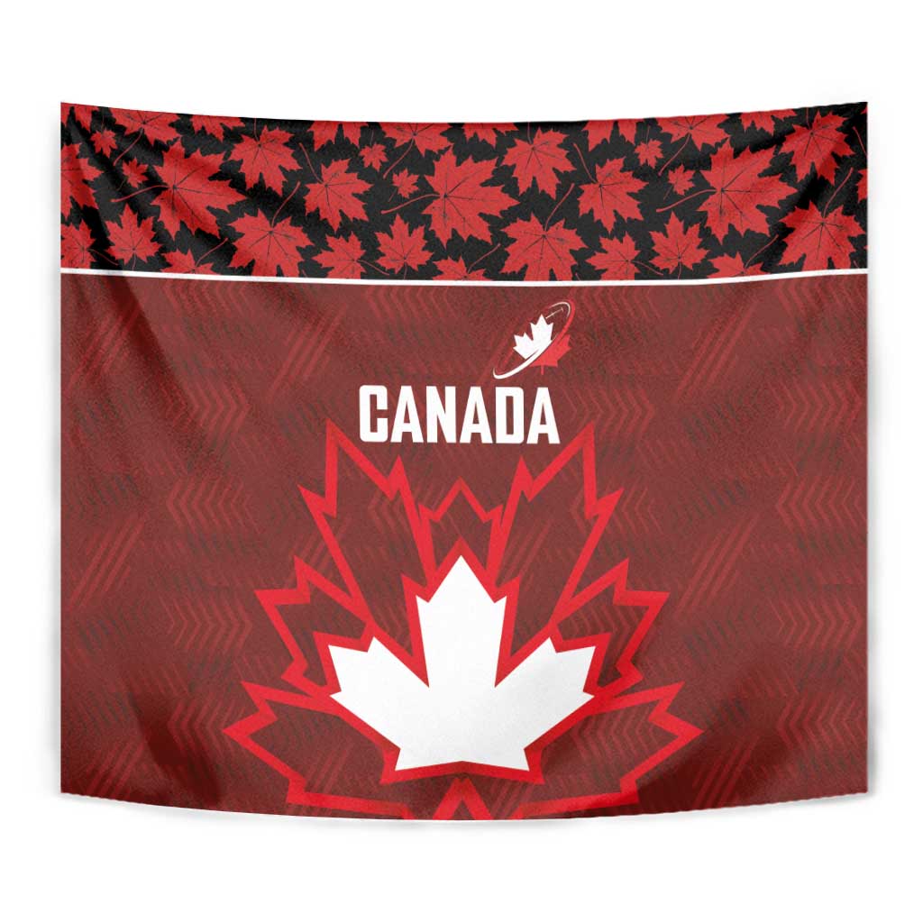Canadian Rugby Tapestry Maple Leaves Sporty Art Style Red Color - Wonder Print Shop