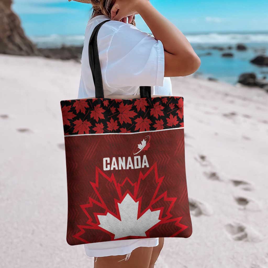 Canadian Rugby Tote Bag Maple Leaves Sporty Art Style Red Color - Wonder Print Shop