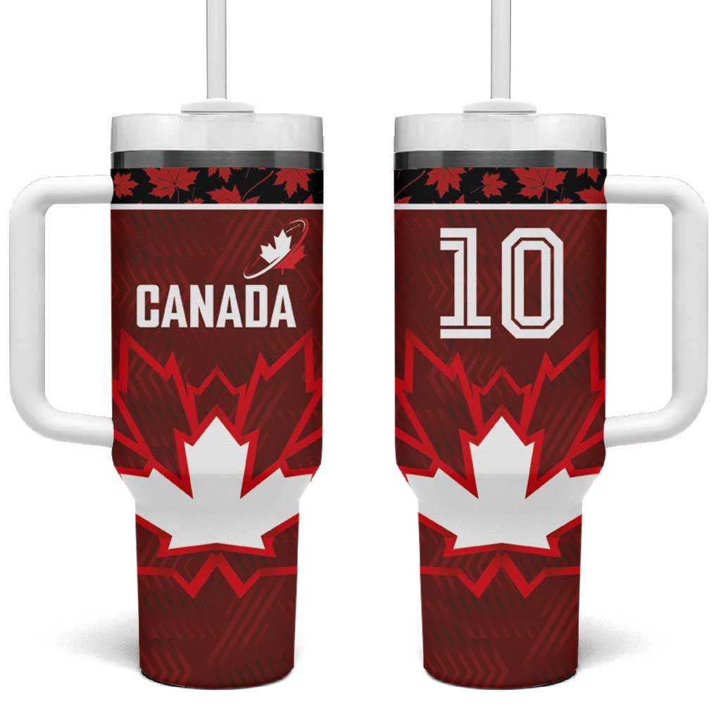 Custom Canadian Rugby Tumbler With Handle Maple Leaves Sporty Art Style Red Color - Wonder Print Shop