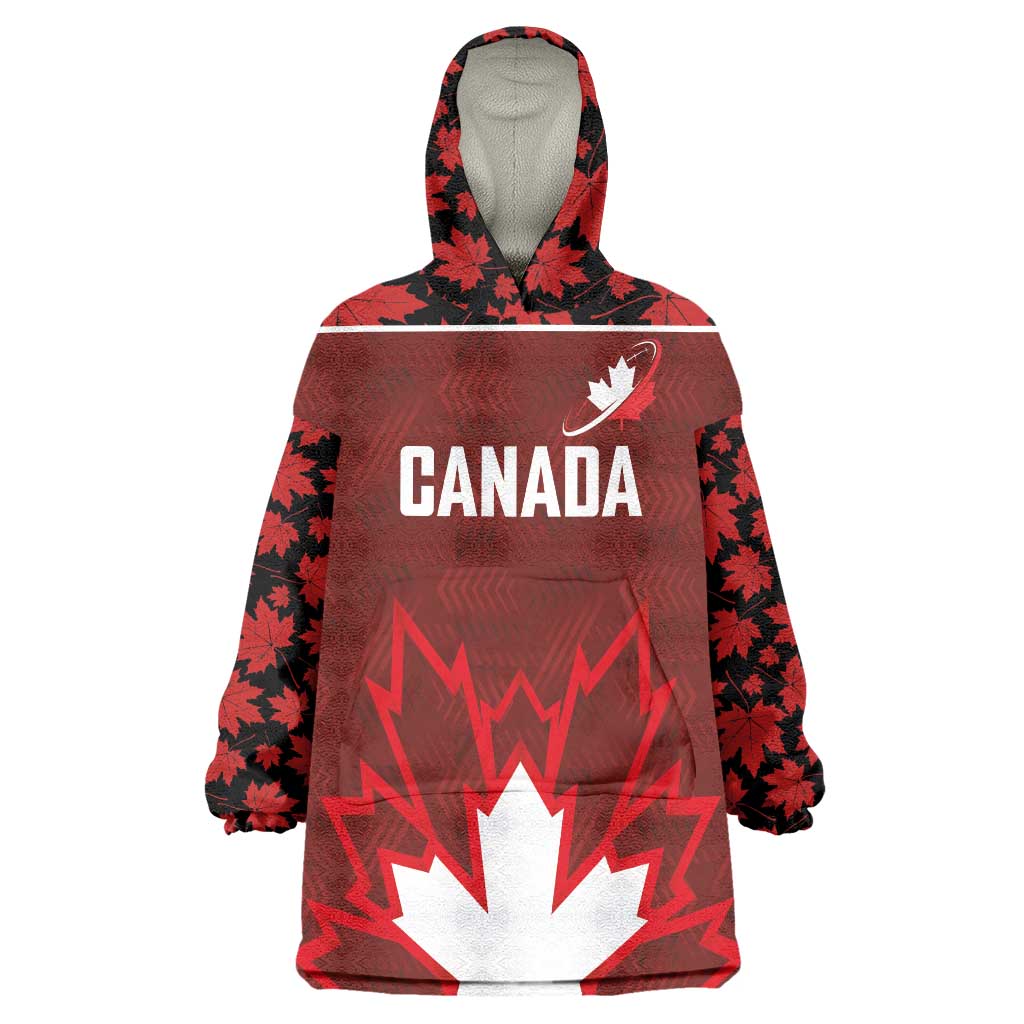 Custom Canadian Rugby Wearable Blanket Hoodie Maple Leaves Sporty Art Style Red Color - Wonder Print Shop