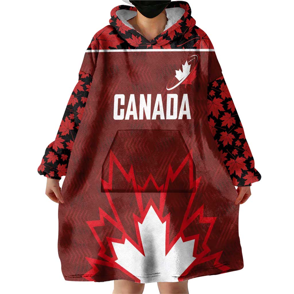 Custom Canadian Rugby Wearable Blanket Hoodie Maple Leaves Sporty Art Style Red Color - Wonder Print Shop